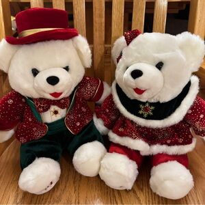 DanDee Snowflake Friends 2003 Christmas 12" White Teddy Bears Boy & Girl Set Vtg